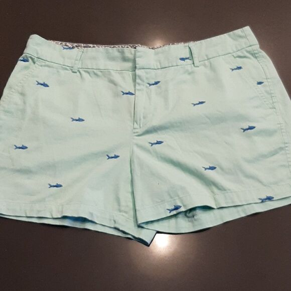 Jones & Co Pastel Green Shorts with Embroidered Sharks - Picture 1 of 7